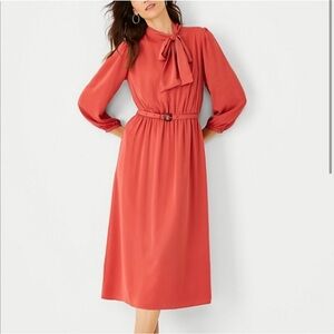 ANN TAYLOR
Tie Neck Belted Midi Dress In Faded Rust